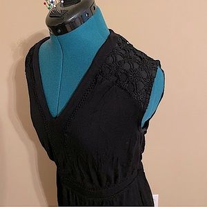 ELLE | Black Maxi Dress | Viscose | Women's M | Floral Lace V-neck Capped Sleeve